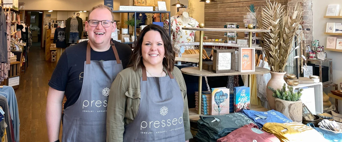 Kristen and Eric Meeter, Owners of Pressed, At Their Small Business in Spencer, Iowa