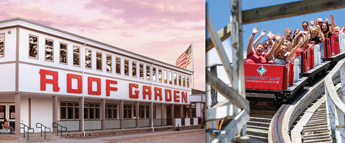 Two Images of Roof Garden and Rollercoaster