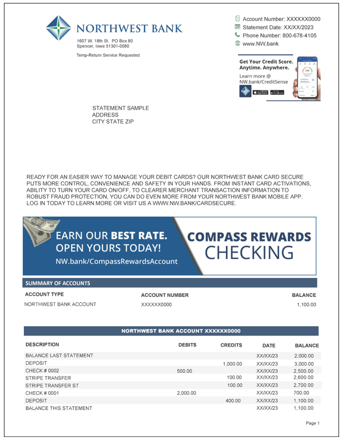 Northwest Bank Statement Sample