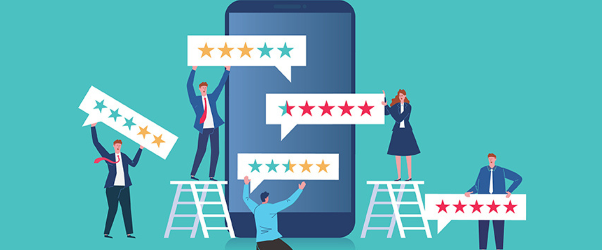 Image of People with Star Ratings and Phone