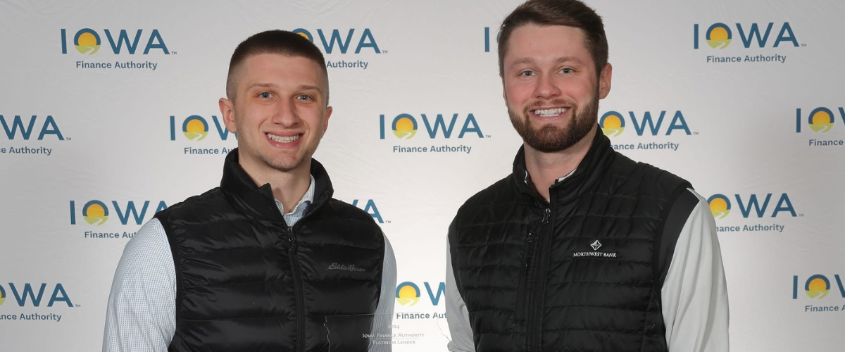 Image Of Mortgage Bankers Noah Slagter And Collin Snyder From West Des Moines Accepting the IFA Award