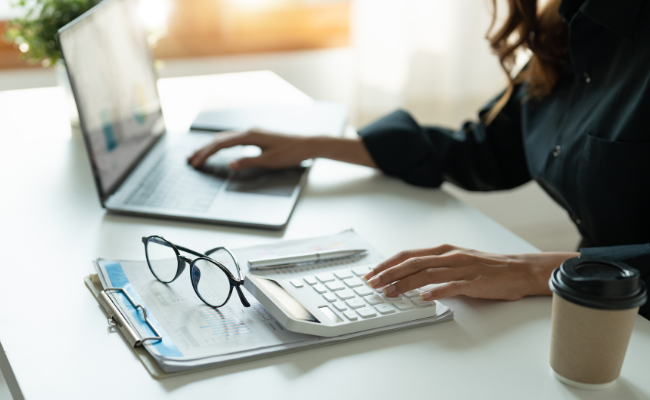 Image of Individual Using Quicken On Their Computer To Manage Their Finances