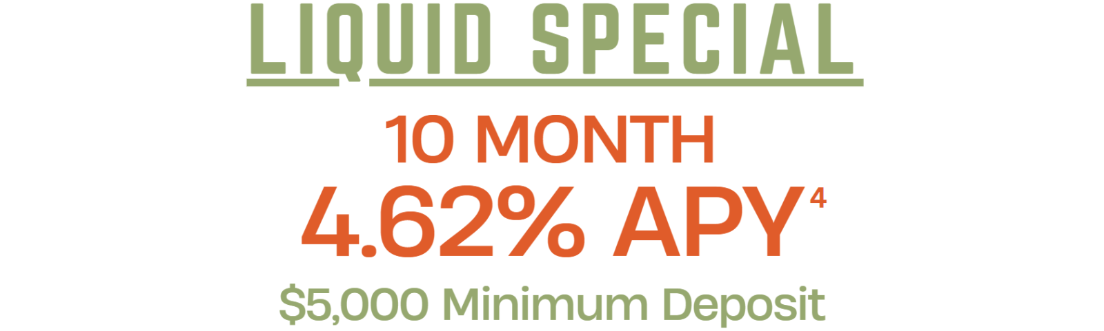 10 mo liquid special | 4.62% APY^4 | $5,000 min balance to open